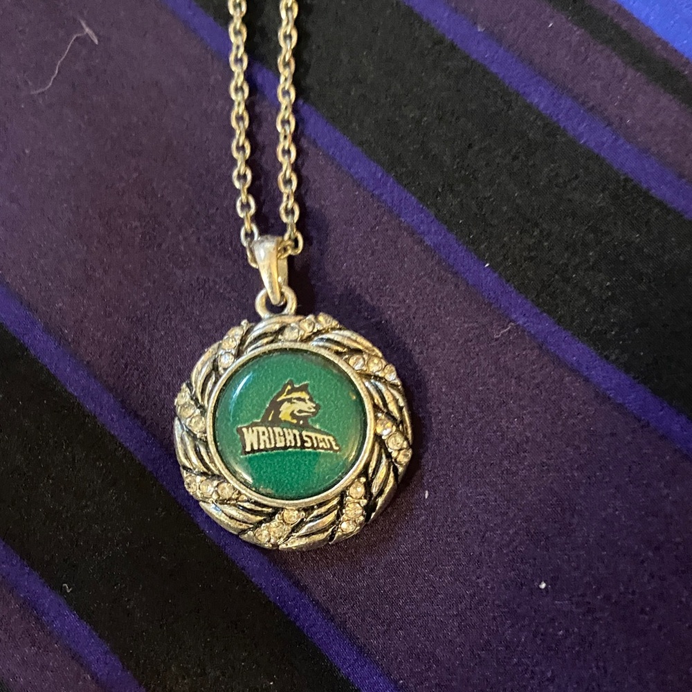 3/$15. Wright State University Elegant Silver and Green Pendant Necklace